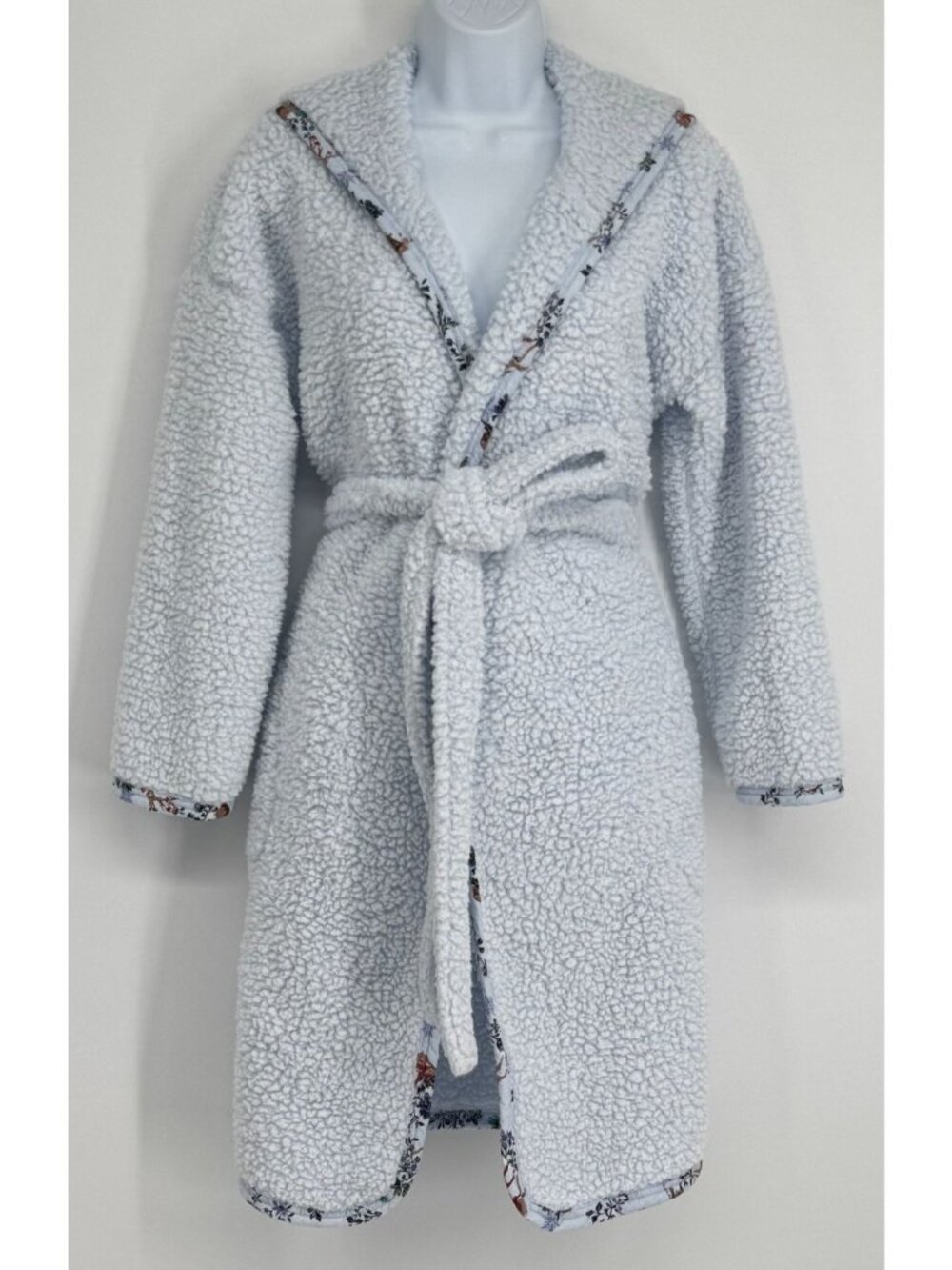 Vera Bradley Sherpa Hooded Robe Tie Belt S/M Cozy Cabin House Coat